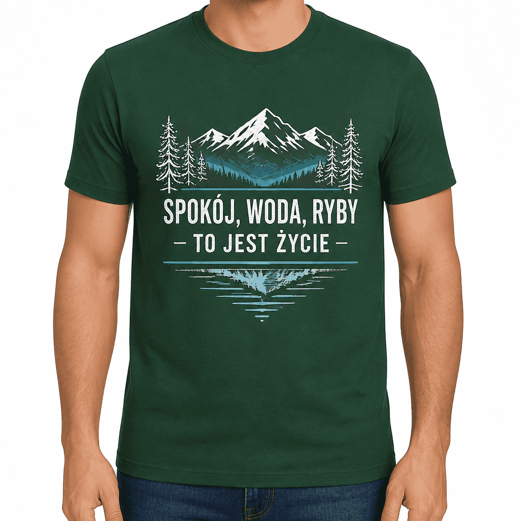 Koszulka wędkarska – SPOKÓJ, WODA, RYBY - TO JEST ŻYCIE