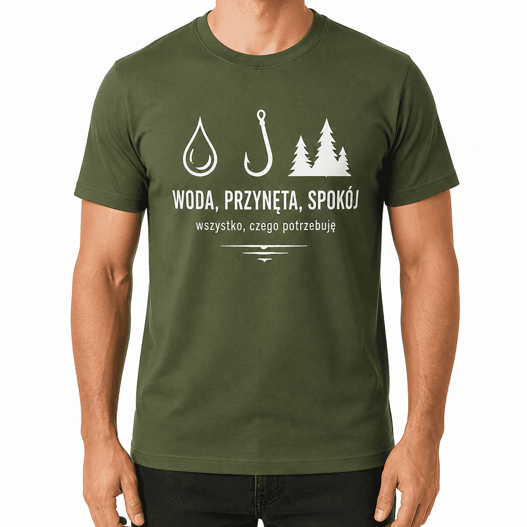 Koszulka wędkarska – WODA, PRZYNĘTA, SPOKÓJ
