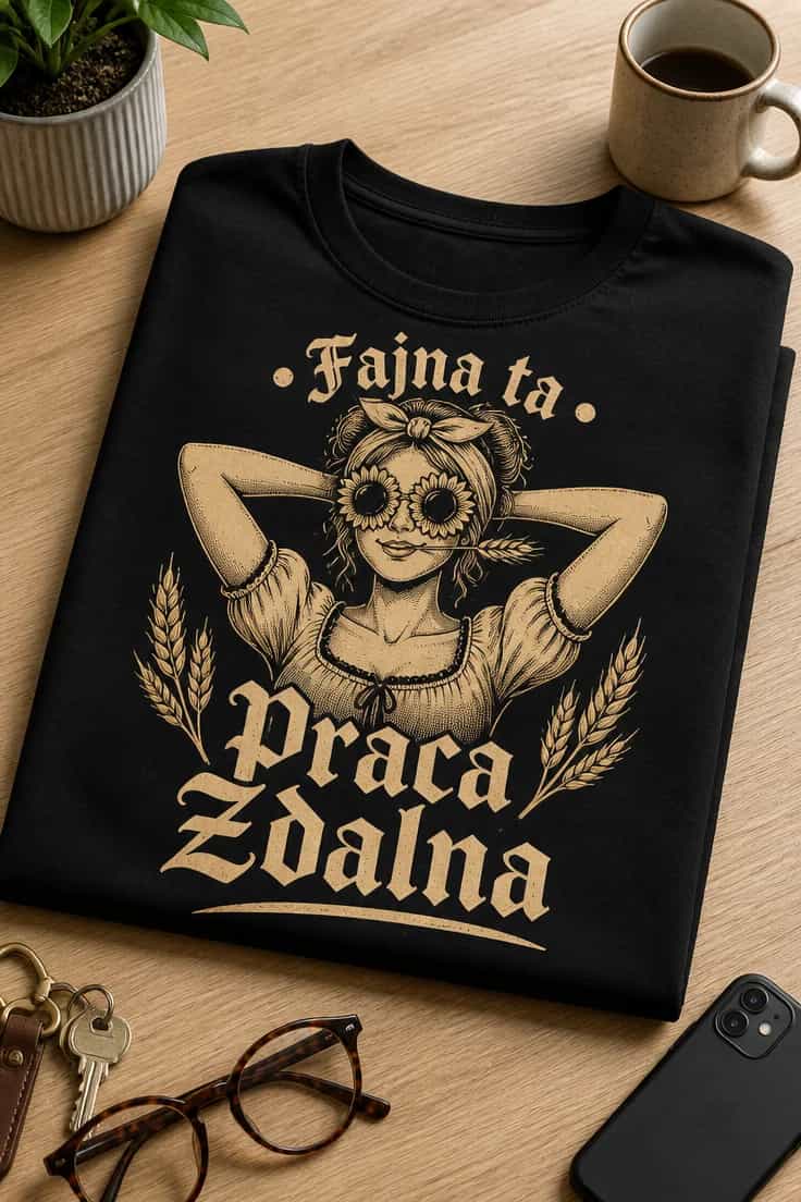 Koszulka z krótkim motywem – • Fajna ta • Praca Zdalna