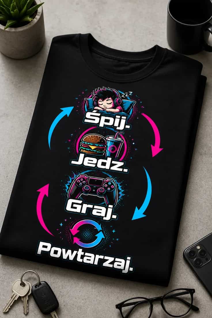 Koszulka dla gracza „Śpij. Jedz. Graj. Powtarzaj.”