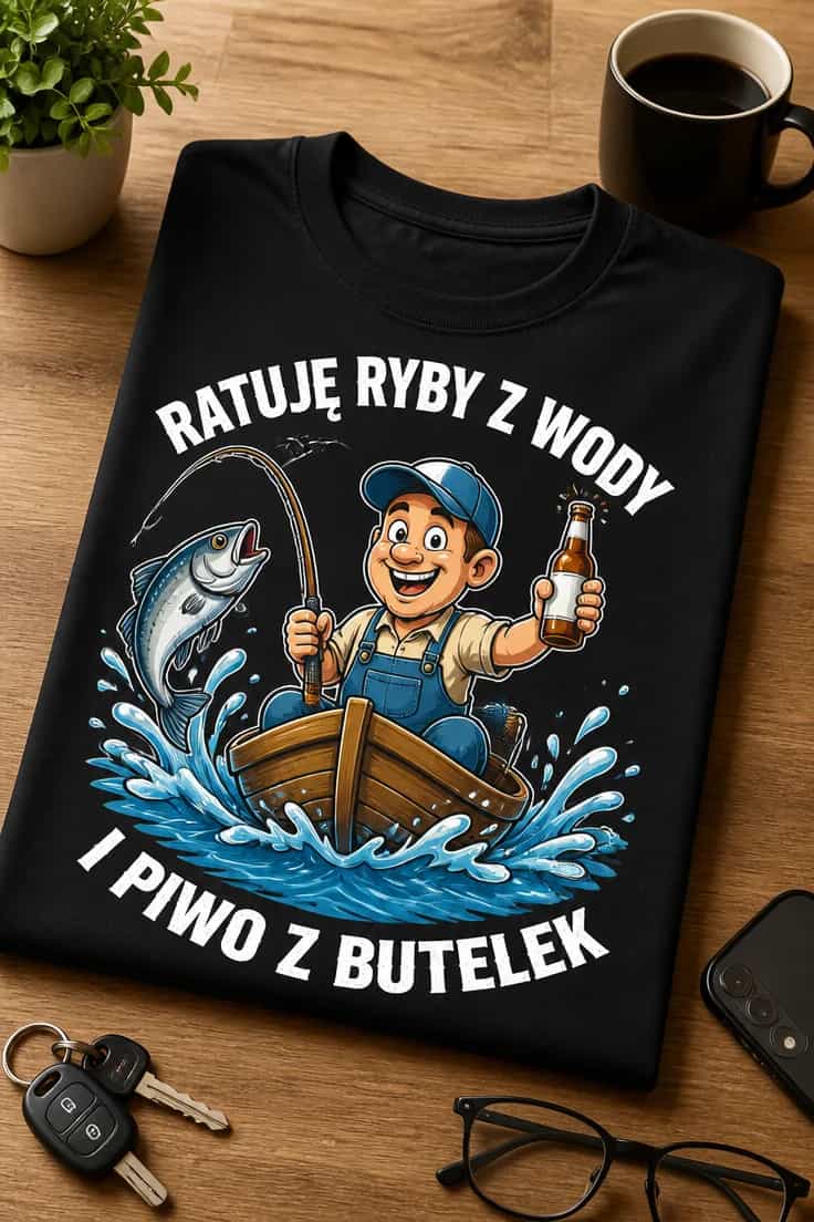 Koszulka dla wędkarza – Ratuję Ryby Z Wody I Piwo Z Butelek