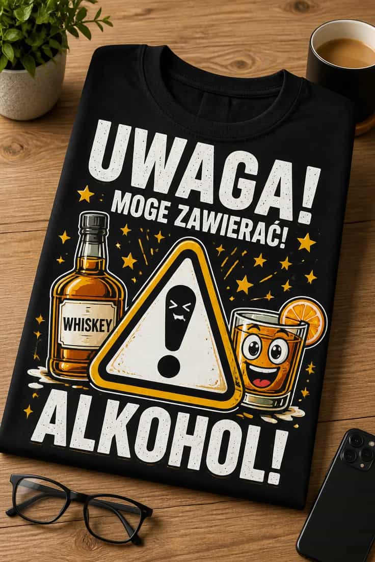 Koszulka dla piwosza – Uwaga! Moge Zawierać! Alkohol!