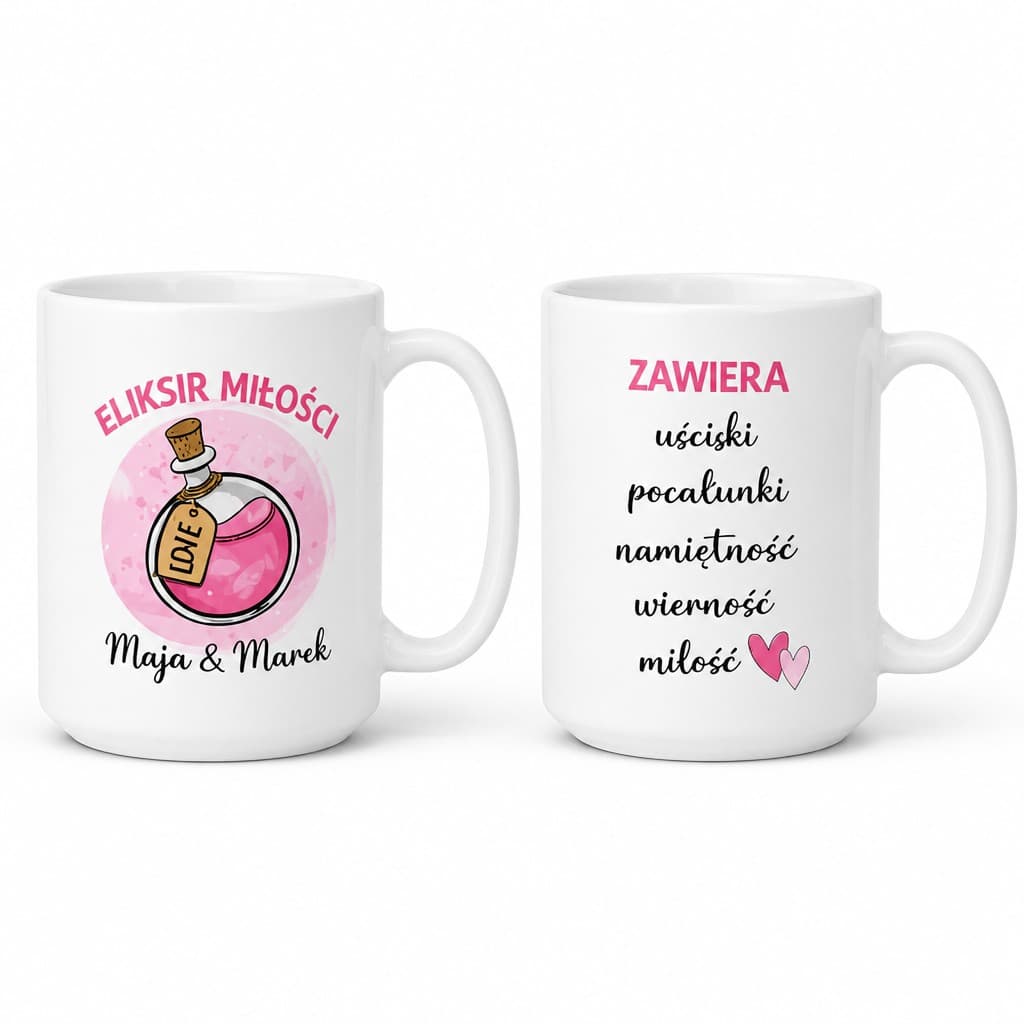 Kubki dla par eliksir miłości z dowolnym imieniem