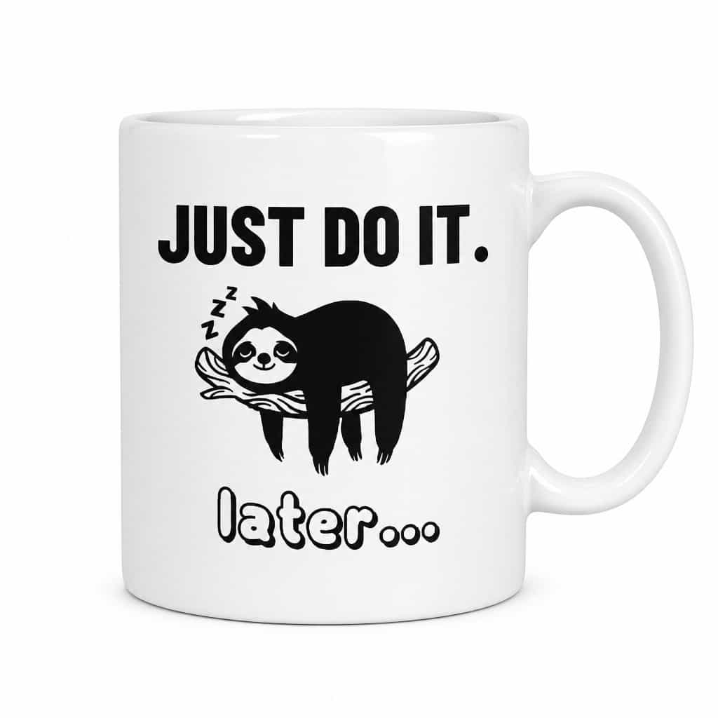 Śmieszny kubek Just Do It leniwiec