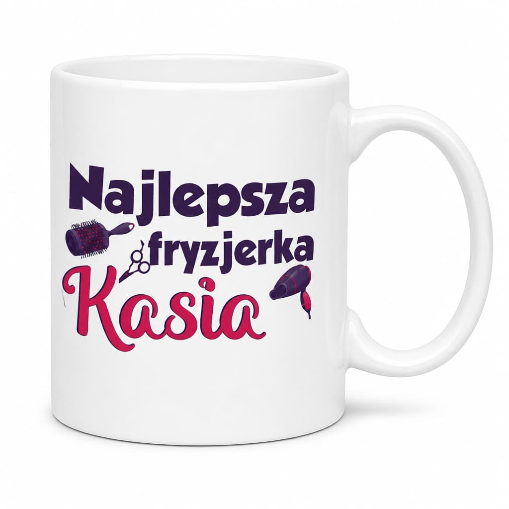 Śmieszny kubek najlepsza fryzjerka z dowolnym imieniem