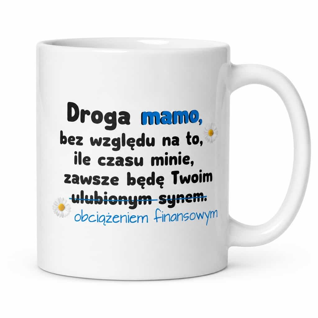Śmieszny kubek obciążenie finansowe syn