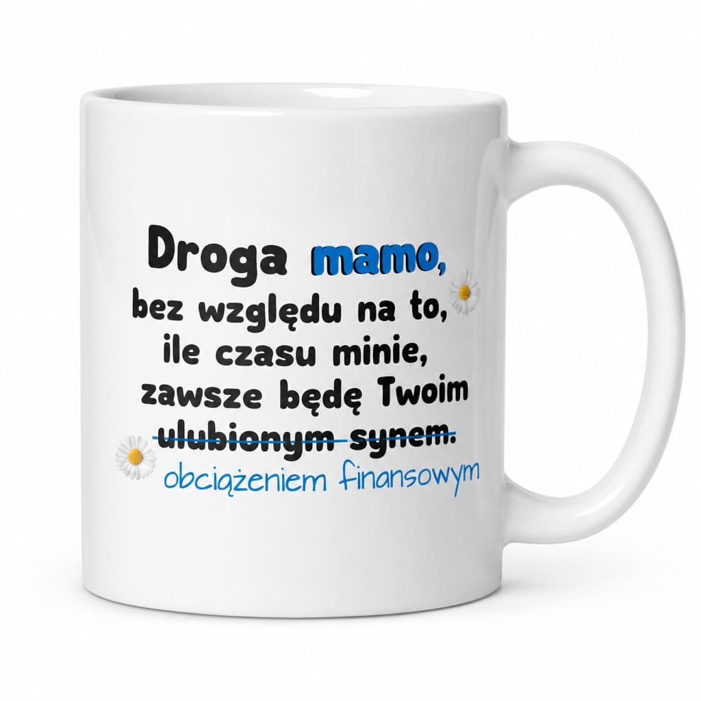 Śmieszny kubek obciążenie finansowe syn