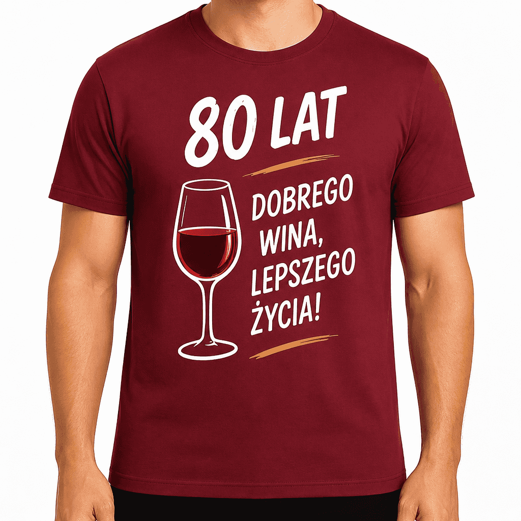 Koszulka na 80. urodziny – 80 lat dobrego wina, lepszego życia!