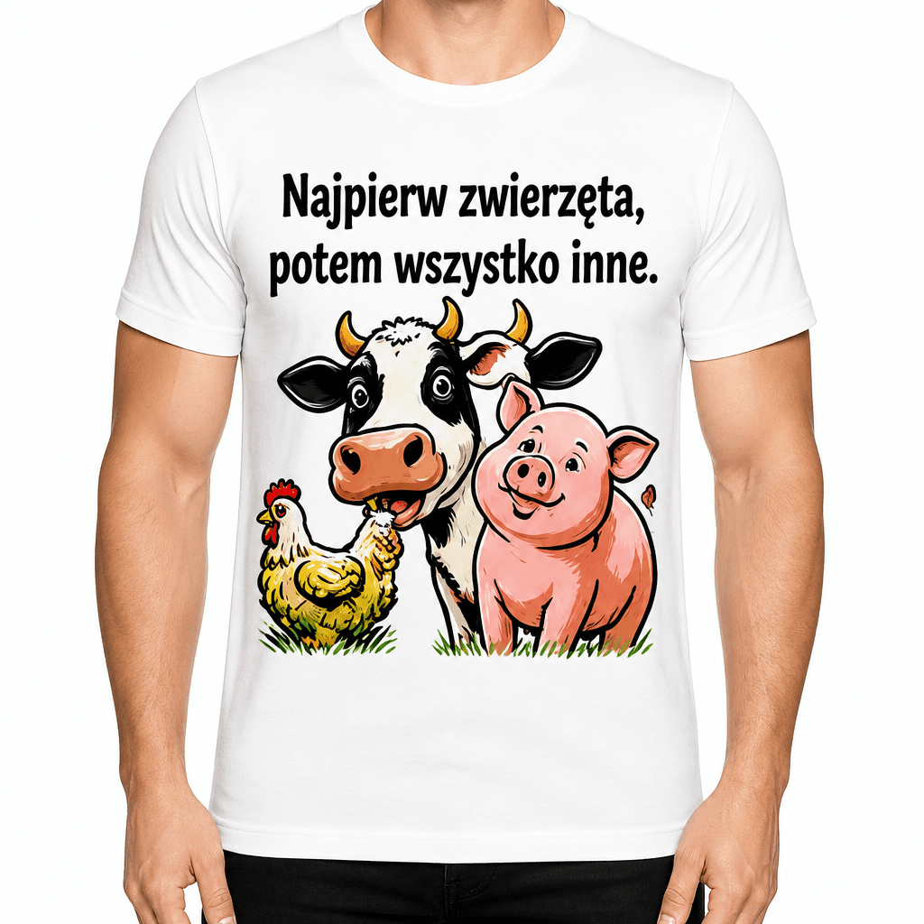 Koszulka dla rolnika – Najpierw zwierzęta, potem wszystko inne.