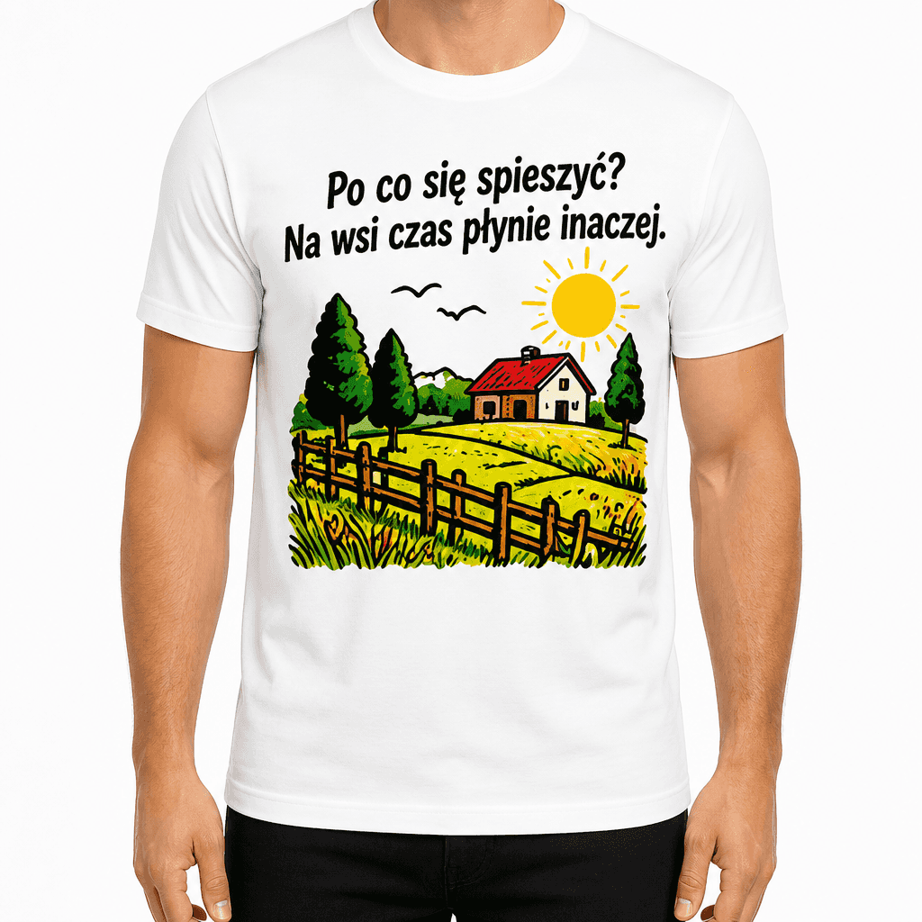 Koszulka dla rolnika – Po co się spieszyć? Na wsi czas płynie inaczej.