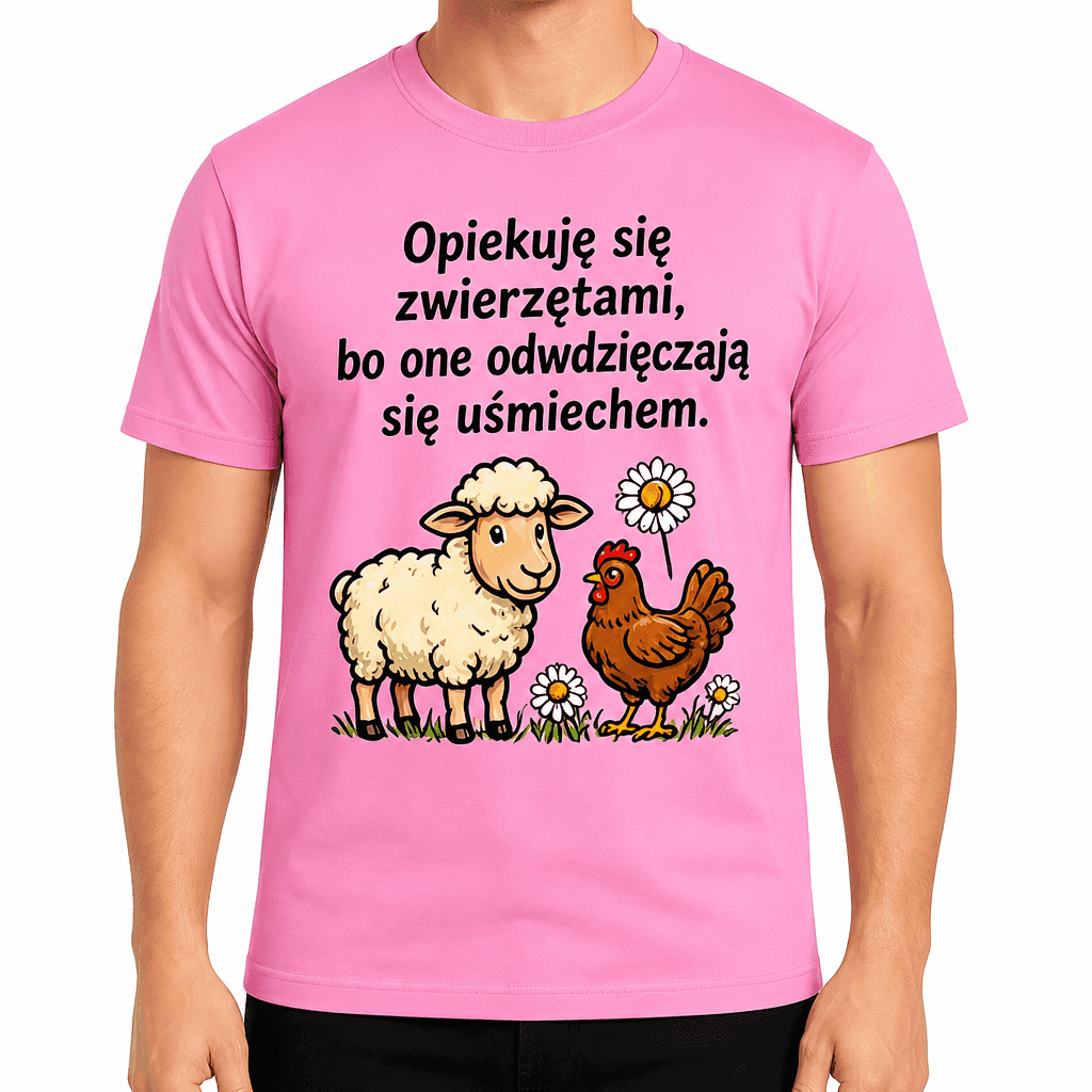 Koszulka dla rolnika – Opiekuję się zwierzętami, bo one odwdzięczają się uśmiechem.
