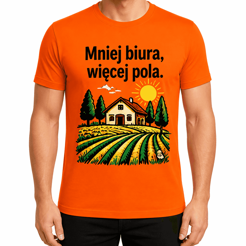 Koszulka dla rolnika – Mniej biura, więcej pola.