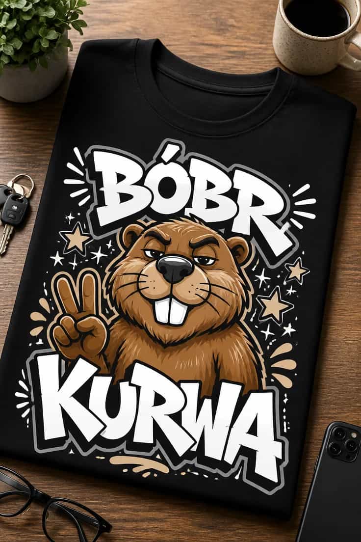Koszulka z krótkim motywem – Bóbr Kurwa