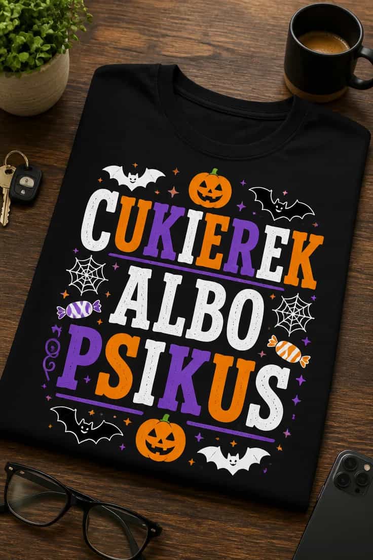 Koszulka z krótkim motywem – Cukierek Albo Psikus