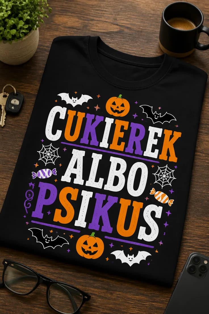 Koszulka z krótkim motywem – Cukierek Albo Psikus