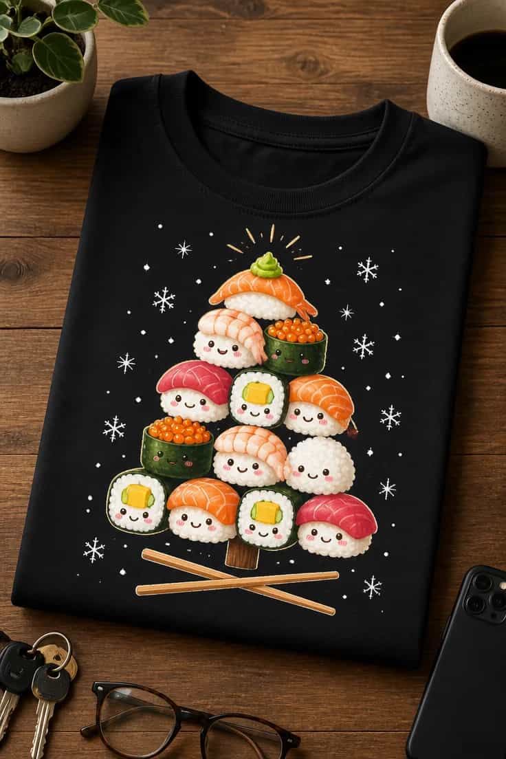 Koszulka damska świąteczna choinka z sushi
