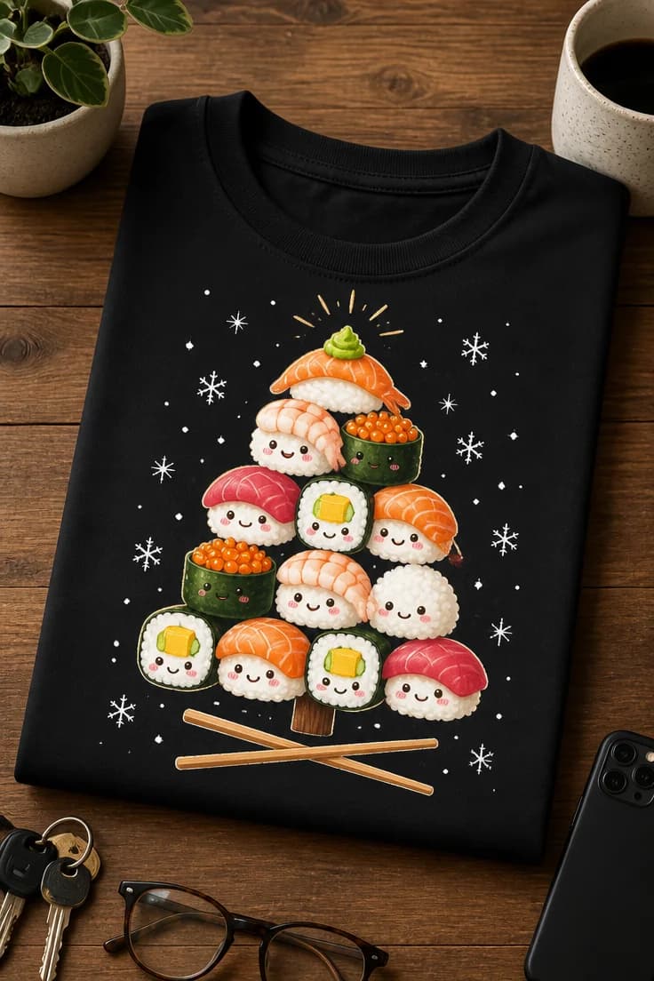 Koszulka damska świąteczna choinka z sushi