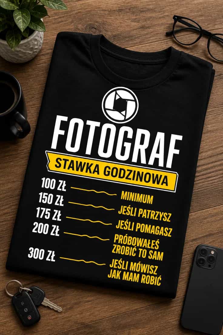 Koszulka fotograf stawka godzinowa – zabawny cennik