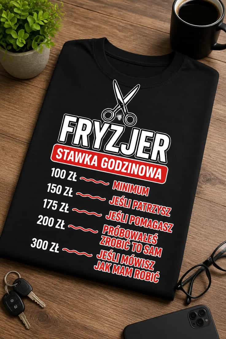 Koszulka fryzjer stawka godzinowa – zabawny cennik