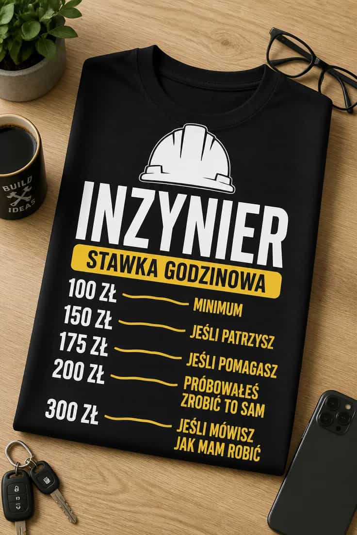 Koszulka inżynier stawka godzinowa – zabawny cennik