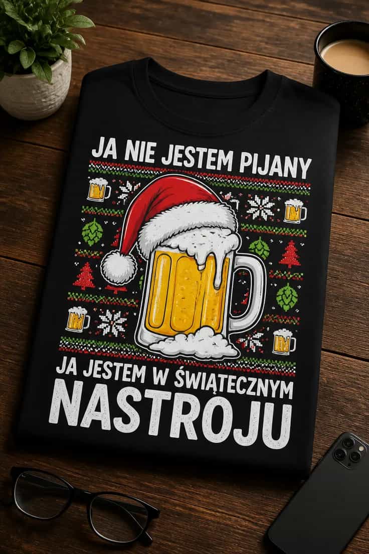Koszulka piwosz nie jestem pijany, tylko świąteczny