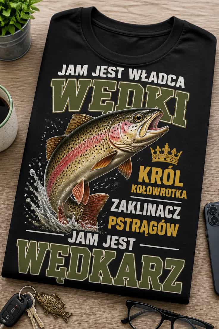Koszulka dla wędkarza jam jest władca wędki