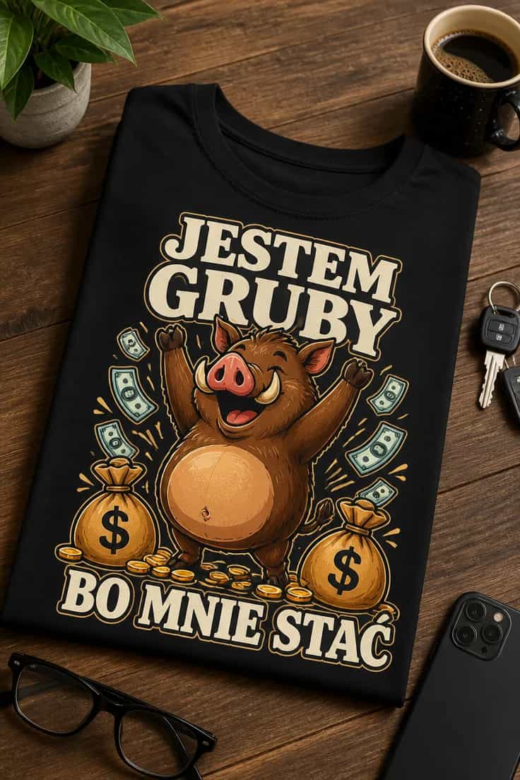 Koszulka z krótkim motywem – Jestem Gruby Bo Mnie Stać