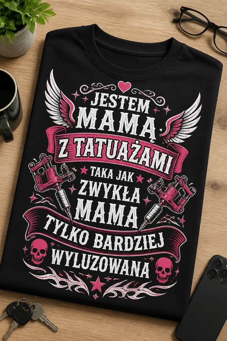 Koszulka dla mamy z tatuażami bardziej wyluzowana
