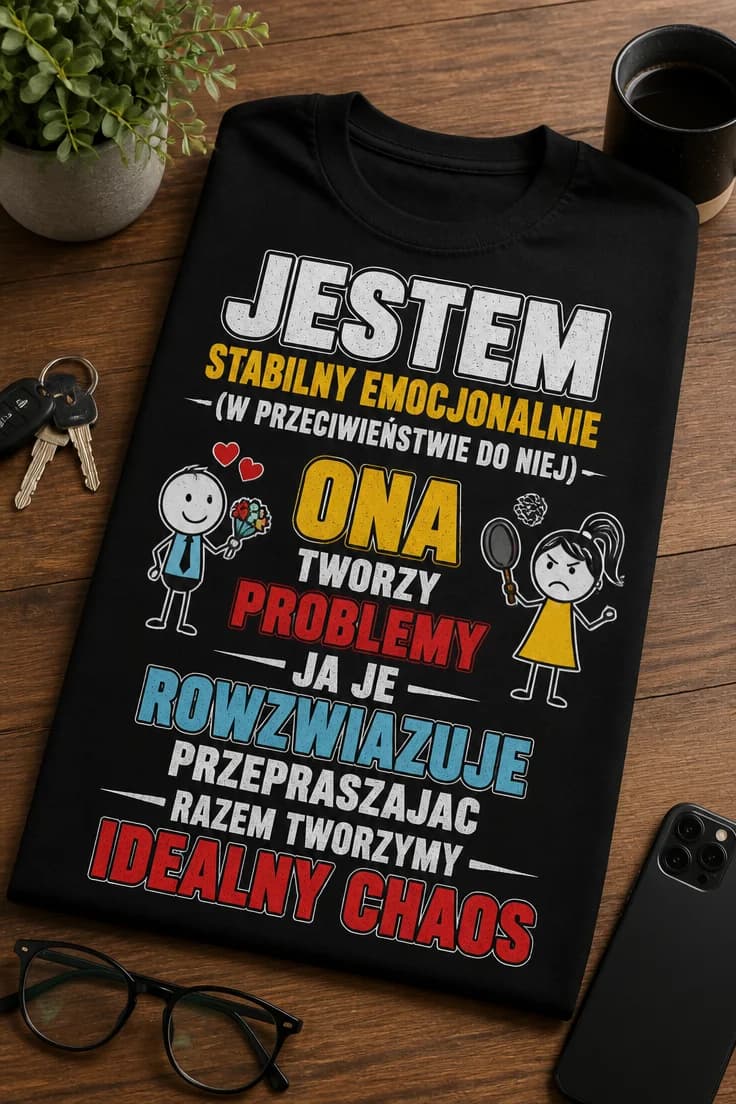 Koszulka dla męża jestem stabilny emocjonalnie chaos
