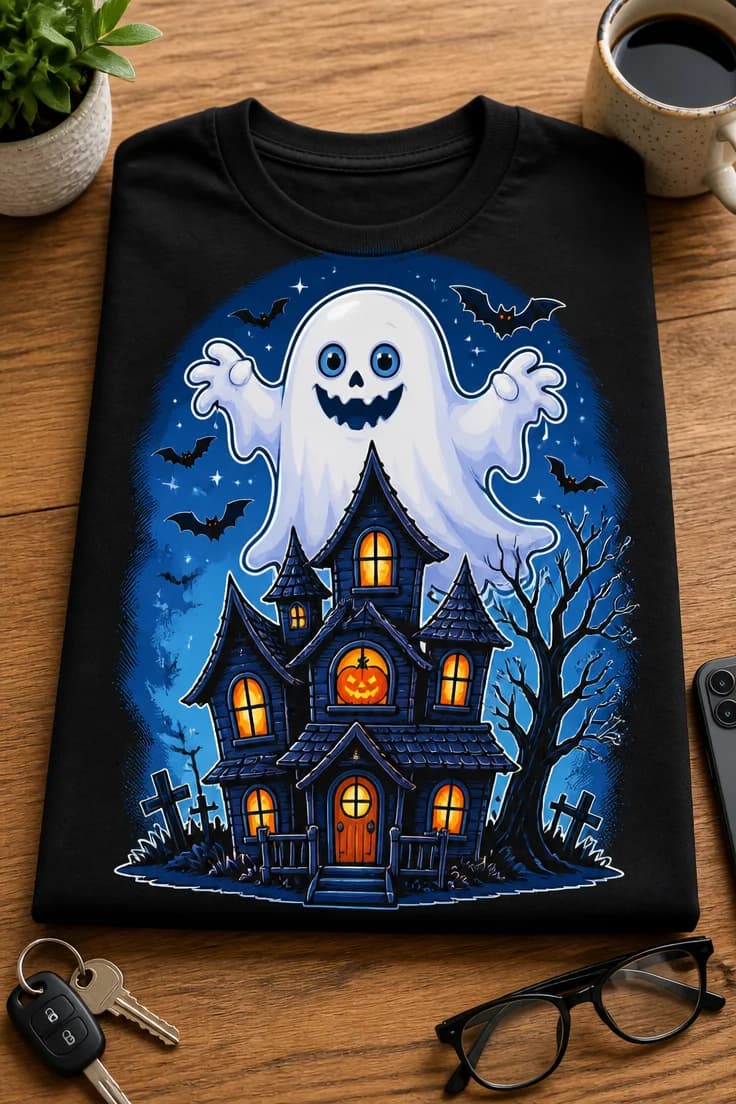 Koszulka damska halloween duch i nawiedzony dom
