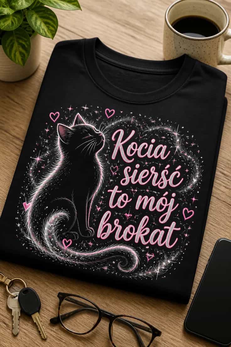Koszulka dla kociary Kocia sierść to mój brokat