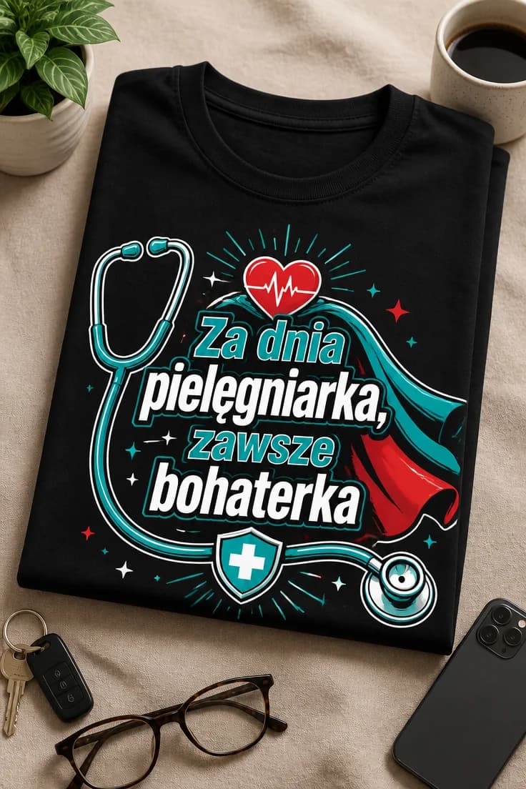 Koszulka pielęgniarka za dnia, bohaterka zawsze