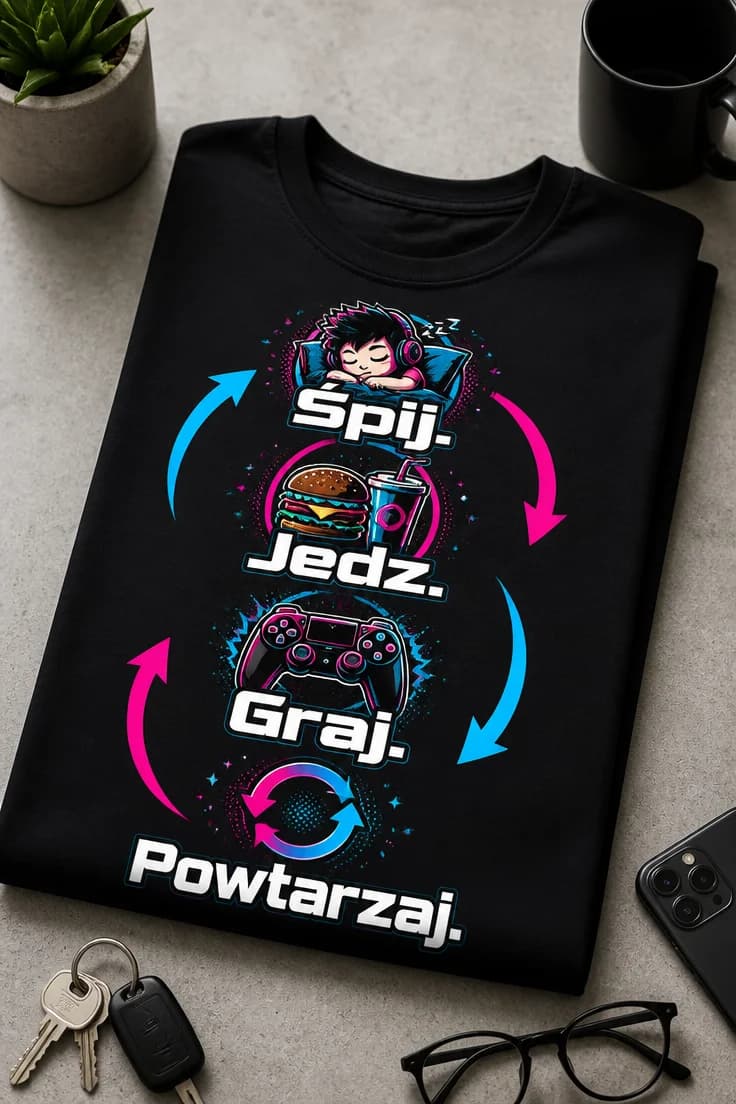 Koszulka dla gracza „Śpij. Jedz. Graj. Powtarzaj.”
