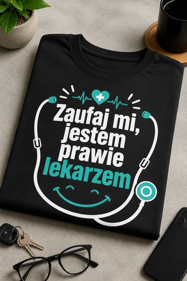Koszulka lekarska „Zaufaj mi, jestem prawie lekarzem”