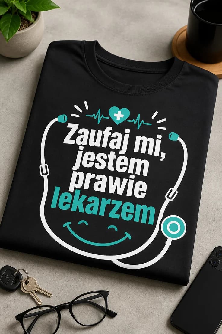 Koszulka lekarska „Zaufaj mi, jestem prawie lekarzem”