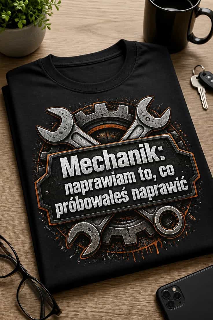 Koszulka „Mechanik: naprawiam to, co próbowałeś naprawić”