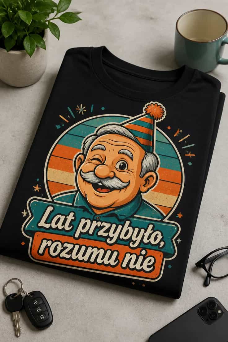 Koszulka na urodziny „Lat przybyło, rozumu nie”