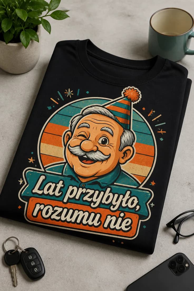 Koszulka na urodziny „Lat przybyło, rozumu nie”