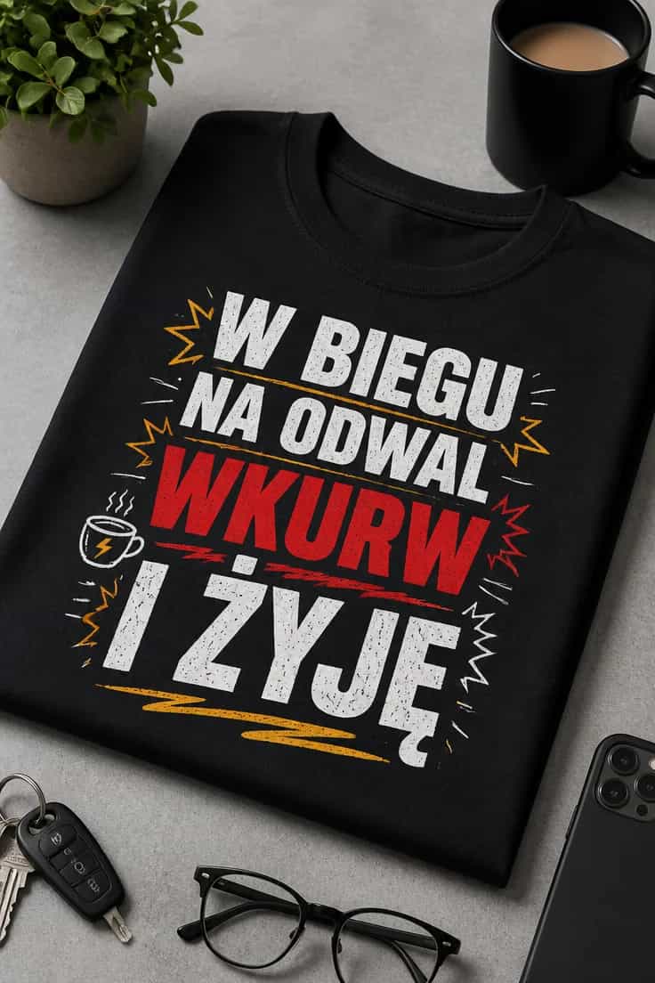 Koszulka z napisem W BIEGU NA ODWAL WKURW I ŻYJĘ