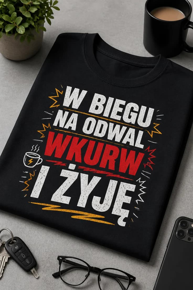 Koszulka z napisem W BIEGU NA ODWAL WKURW I ŻYJĘ