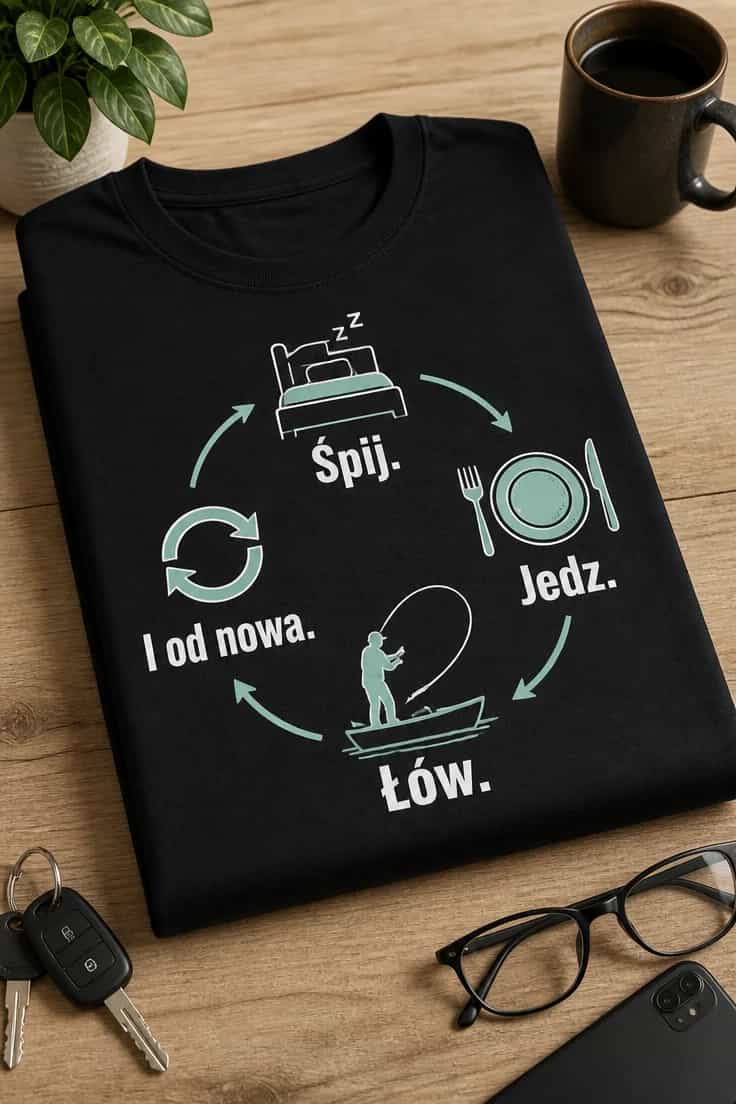 Koszulka wędkarska Śpij. Jedz. Łów. I od nowa.