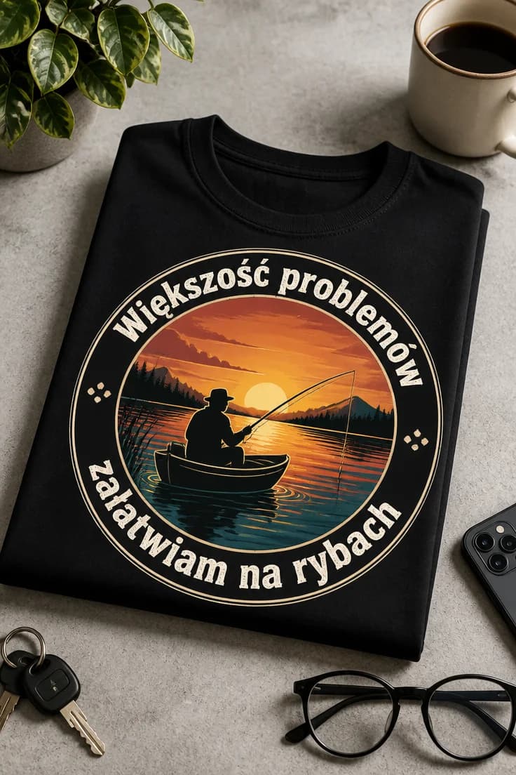 Koszulka wędkarska: Większość problemów załatwiam na rybach