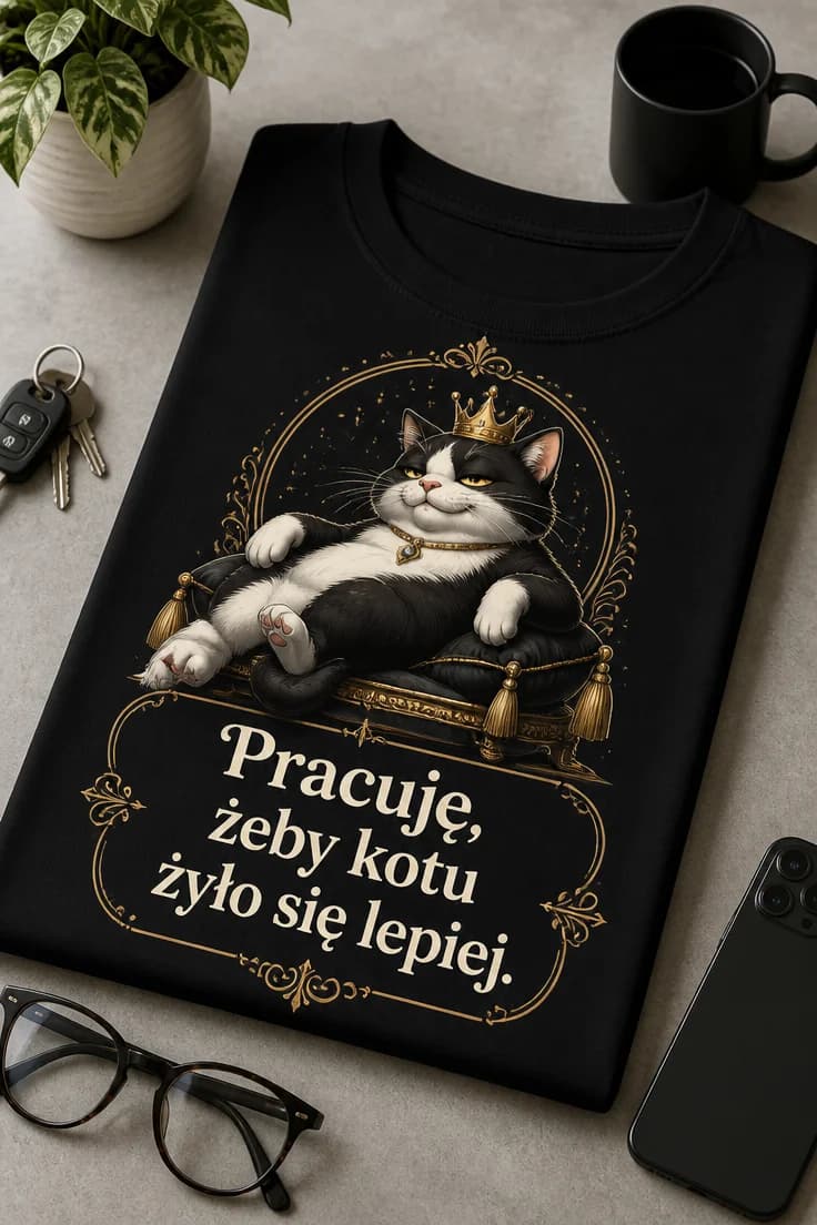 Koszulka z kotem – Pracuję, żeby kotu żyło się lepiej.
