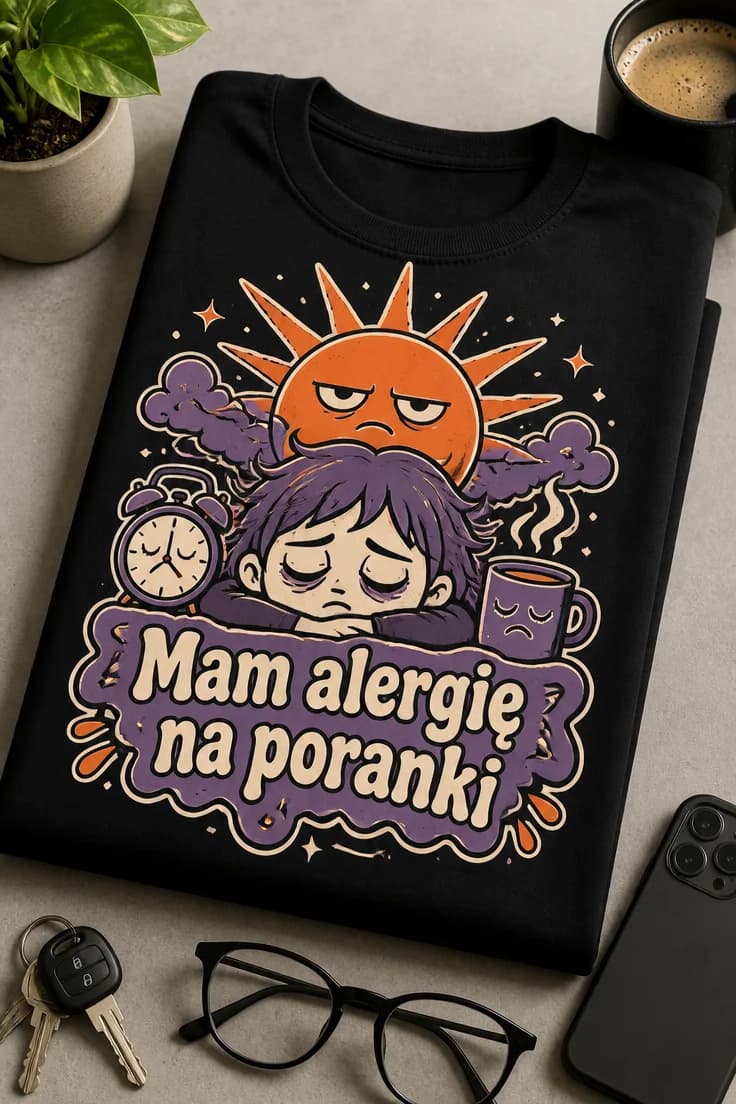 Koszulka z nadrukiem Mam alergię na poranki