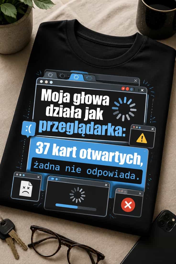 Koszulka moja głowa jak przeglądarka, 37 kart otwartych