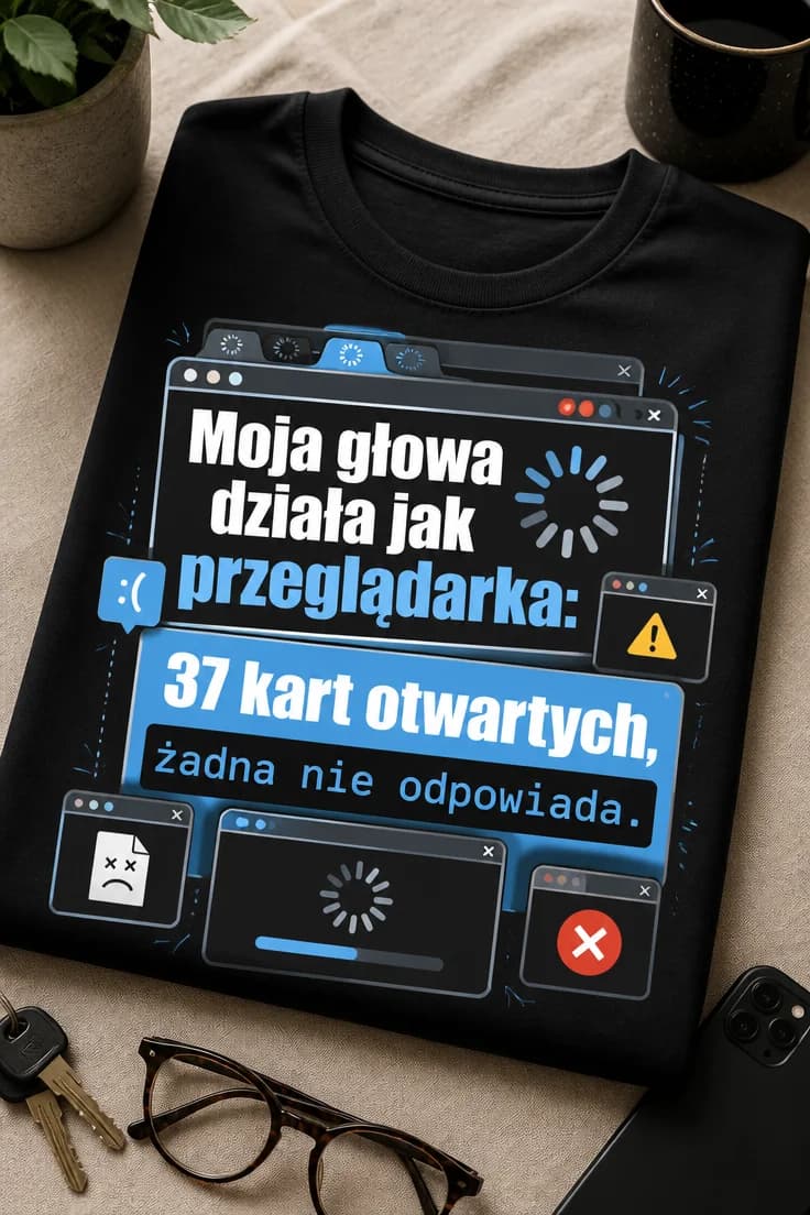 Koszulka moja głowa jak przeglądarka, 37 kart otwartych