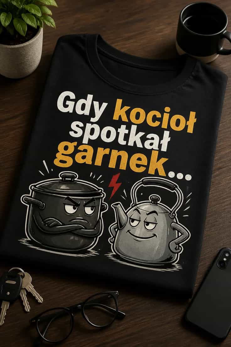 Koszulka z napisem Gdy kocioł spotkał garnek...