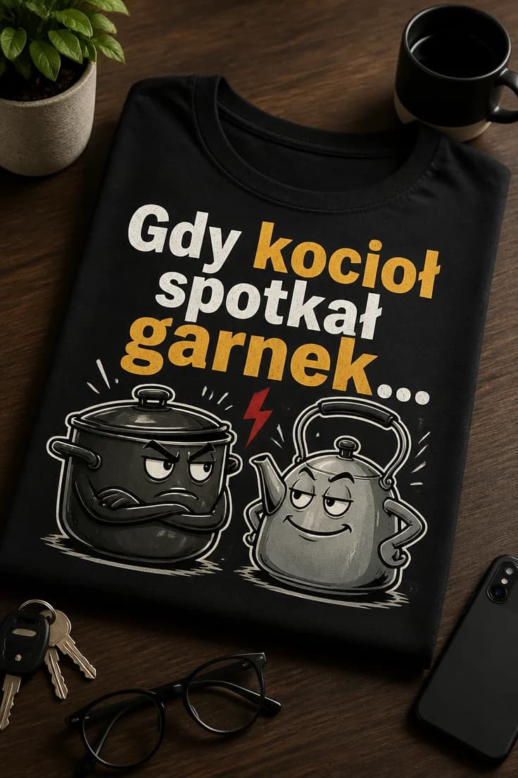 Koszulka z napisem Gdy kocioł spotkał garnek...
