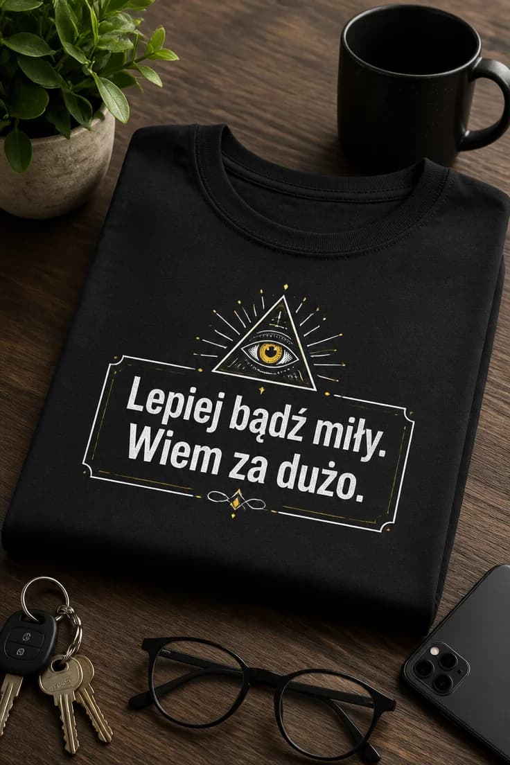 Koszulka z napisem Lepiej bądź miły. Wiem za dużo.