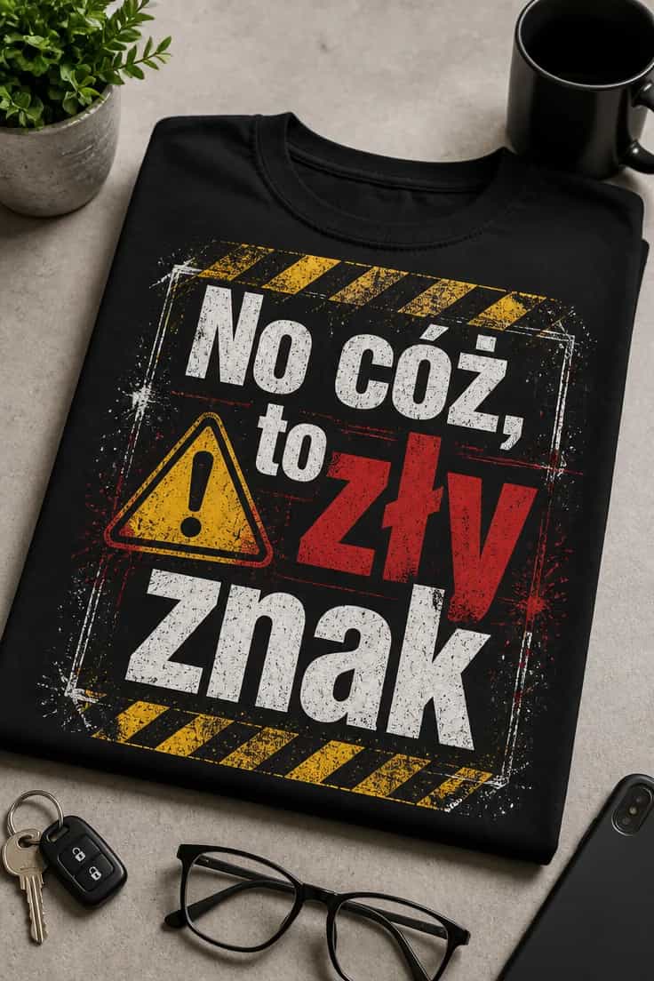Koszulka z napisem: No cóż, to zły znak